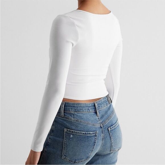 Express ivory compression body contour corset long sleeve top xs - Picture 3 of 8